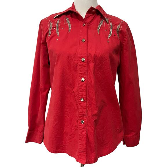 Vintage Lilia Smitty Guilty Shirt Top Red Western Cowgirl Studded Embroidered M - Picture 1 of 10